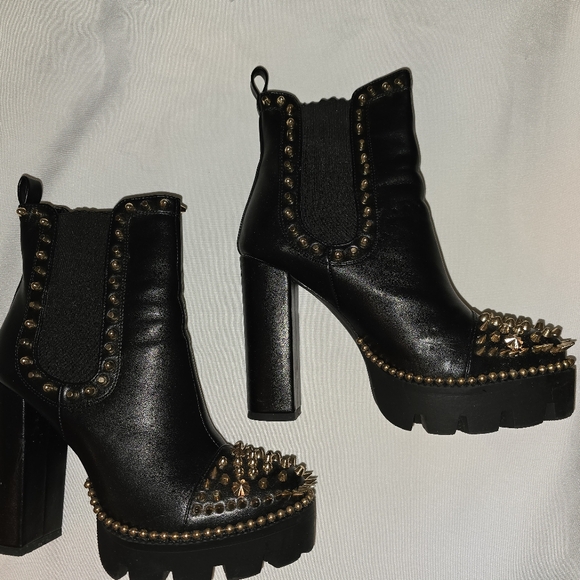 EGO Domino Gold Stud Black Platform Boots - Picture 13 of 16